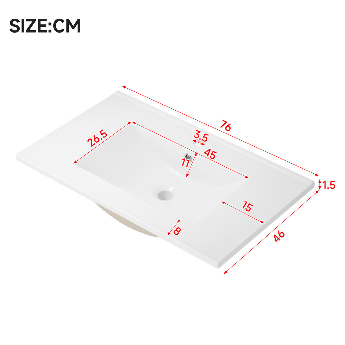 BADEZIMMER-HÄNGESCHRANK 76x46x58.5 cm Weiß aus Keramik & Spanplatte mit 2 Schubladen - Weiß, Holzwerkstoff (76/58.5/46cm) - Modfu
