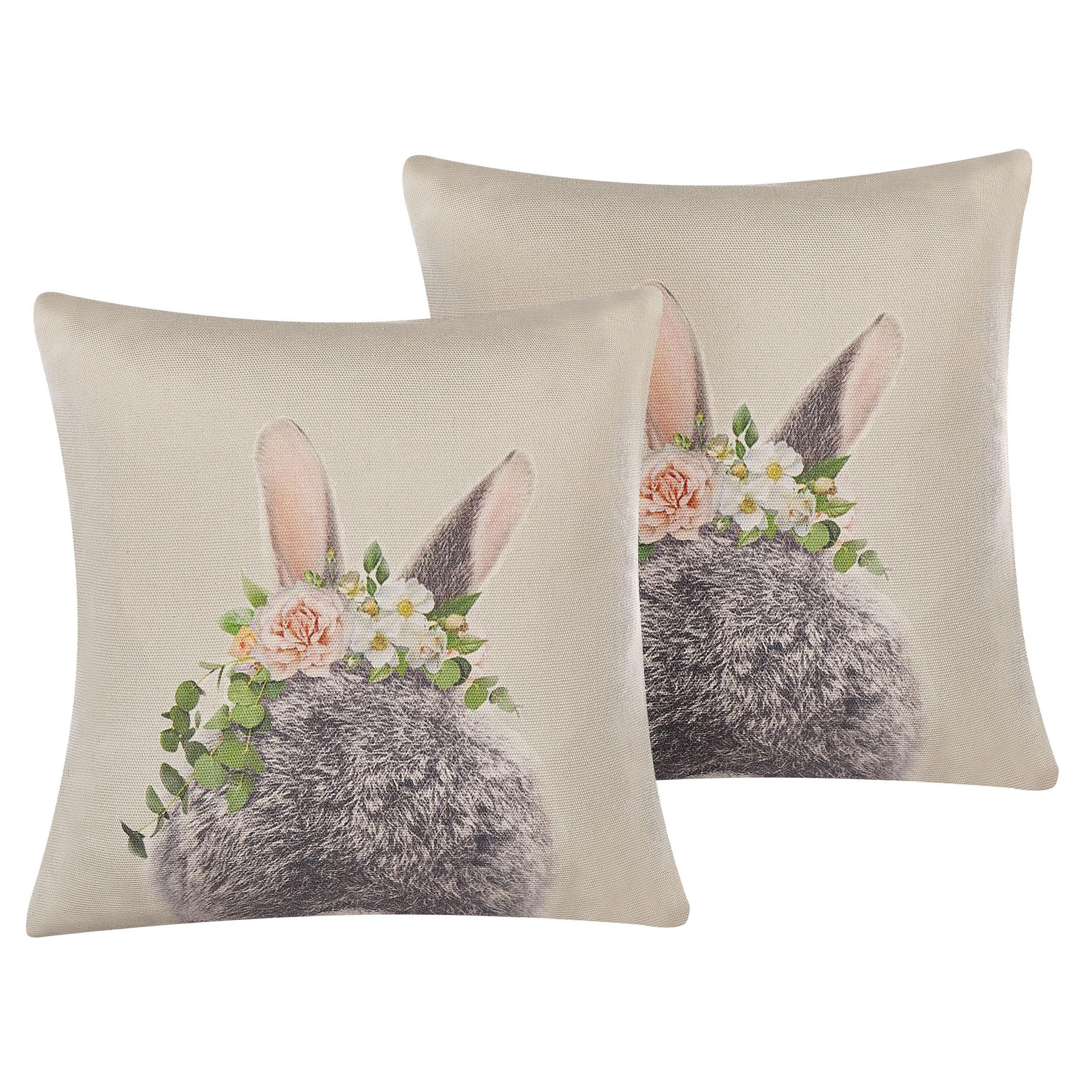 DEKOKISSEN 2er-Set Taupe 45/45 cm Fatsia - Graubraun, Naturmaterialien/Textil (45/45cm) - Beliani