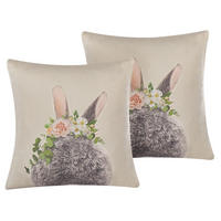 DEKOKISSEN 2er-Set Taupe 45/45 cm Fatsia - Graubraun, Naturmaterialen/Textil (45/45cm) - Beliani