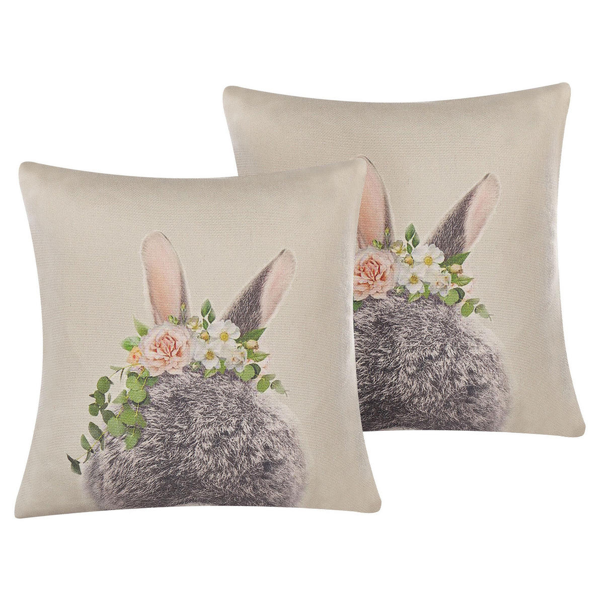 DEKOKISSEN 2er-Set Taupe 45/45 cm Fatsia - Graubraun, Naturmaterialen/Textil (45/45cm) - Beliani