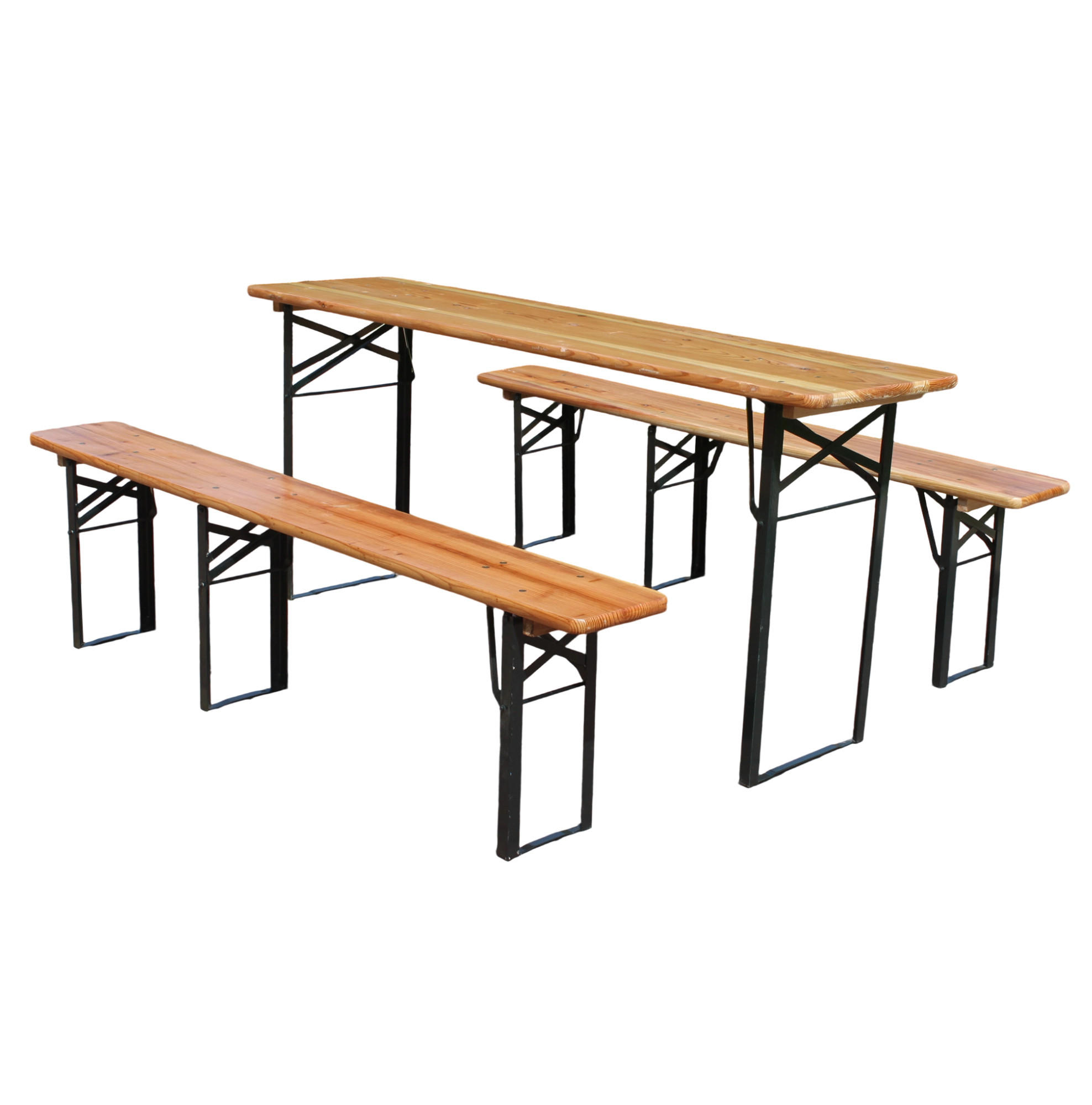 BIERGARNITUR 177x46x78cm braun aus Kiefer-Massivholz, klappbar - Braun, Metall - Modfu