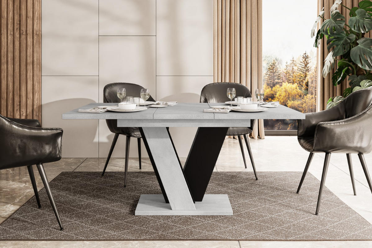 ESSTISCH ausziehbar 120 -160x90x75 cm - Betonoptik K350/Schwarz - INEY - Schwarz, Holzwerkstoff (120/90/75cm) - ALTDECOR