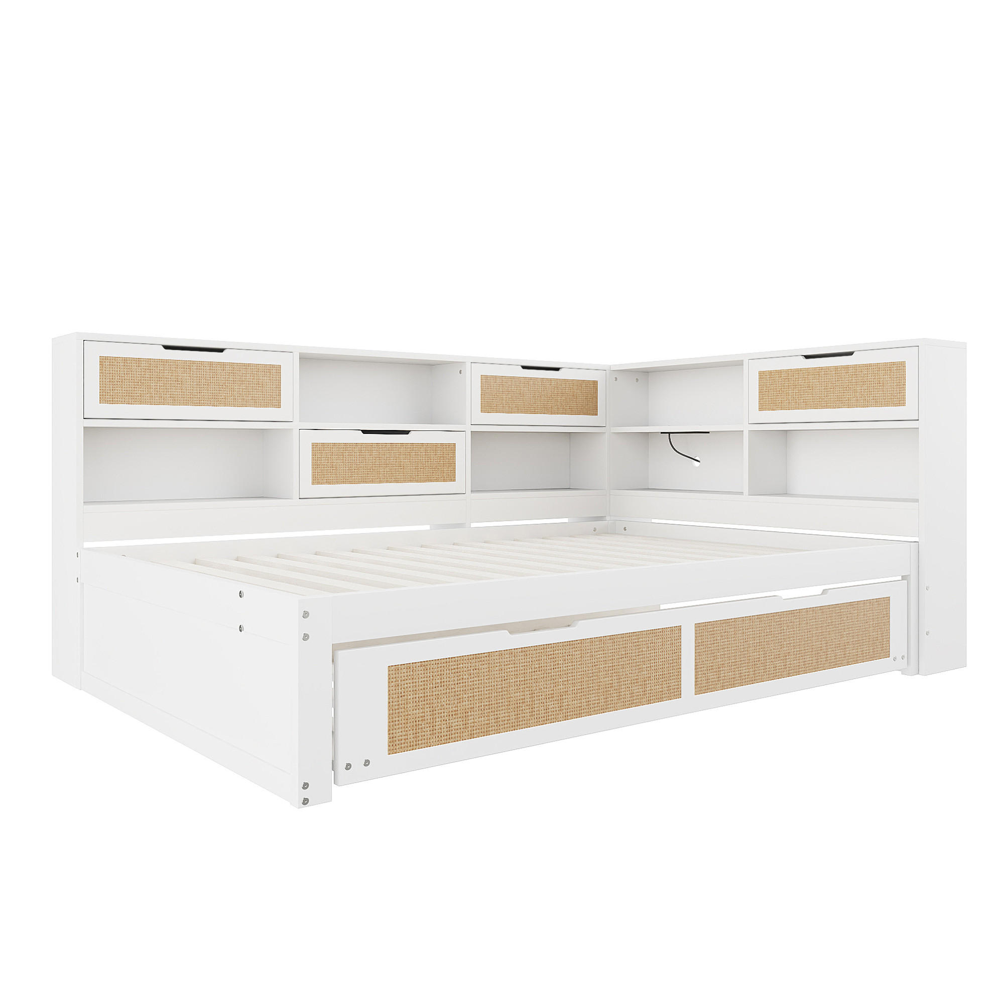 POLSTERBETT aus Holz 140x200 cm in Weiß mit Ausziehbett & USB-Anschluss - Weiß, Holz (140/200cm) - Modfu