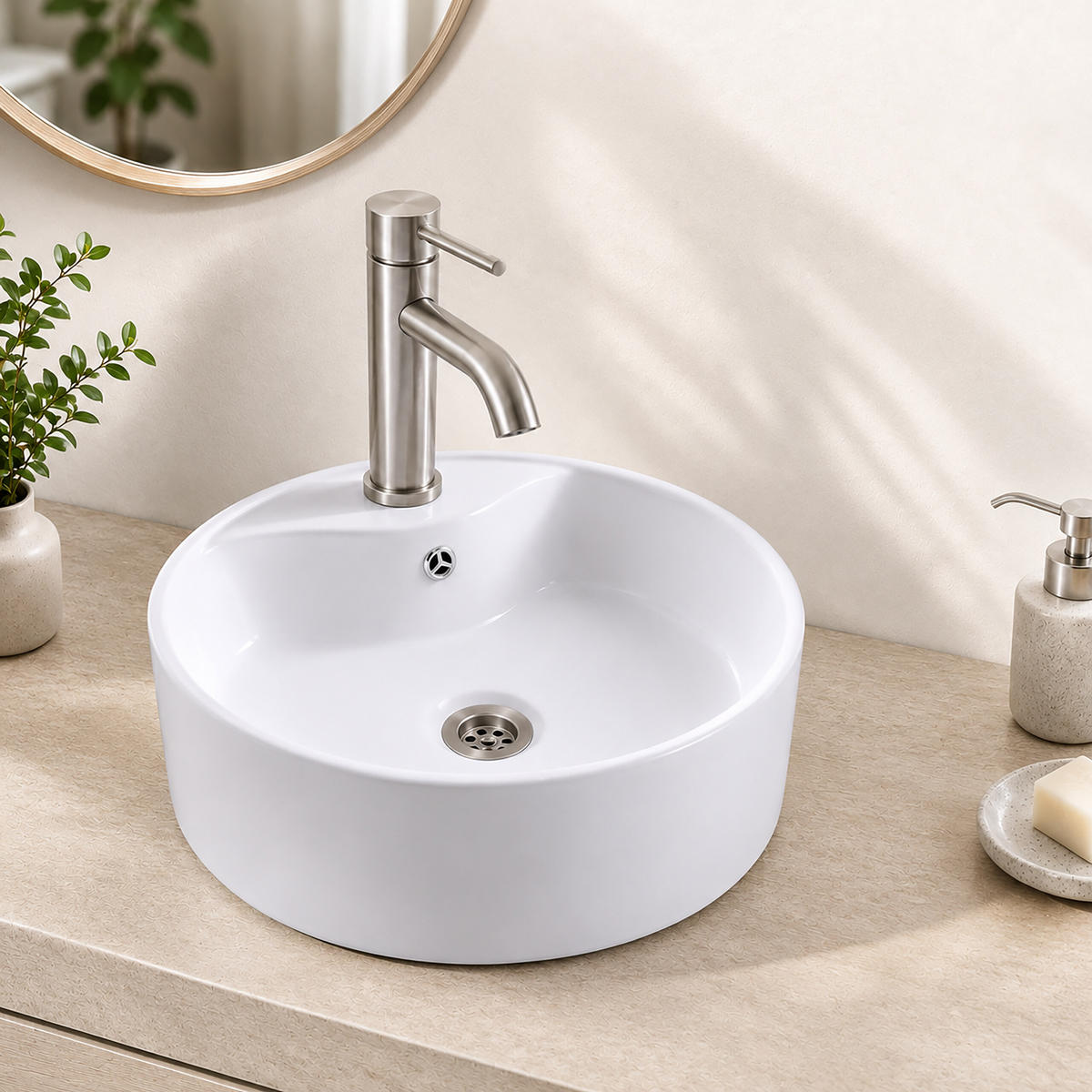 LAVOAR Alb pe blat rotund ceramică 41x14,5 cm - alb, ceramică/material plastic (41/14.5/41cm) - Relaxdays