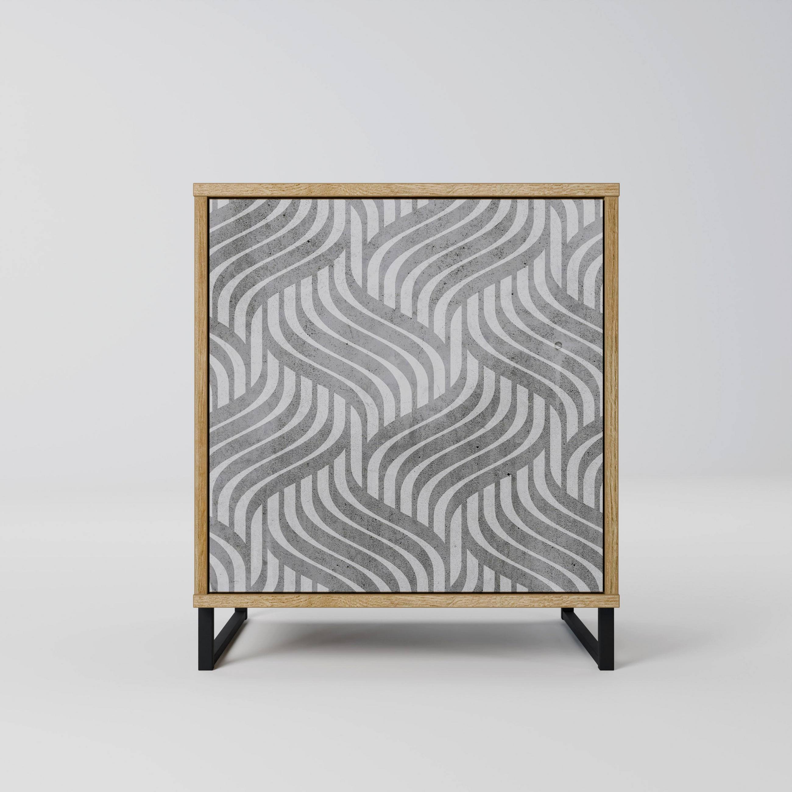 SIDEBOARD CONCRETE MOVEMENT, Eichefarben, 57,5x42x67,5 cm, Schwarze Metall-Rahmenfüße - Eichefarben/Multicolor, Holzwerkstoff/Metall (57.5/67.5/42cm) - SpaceRebels
