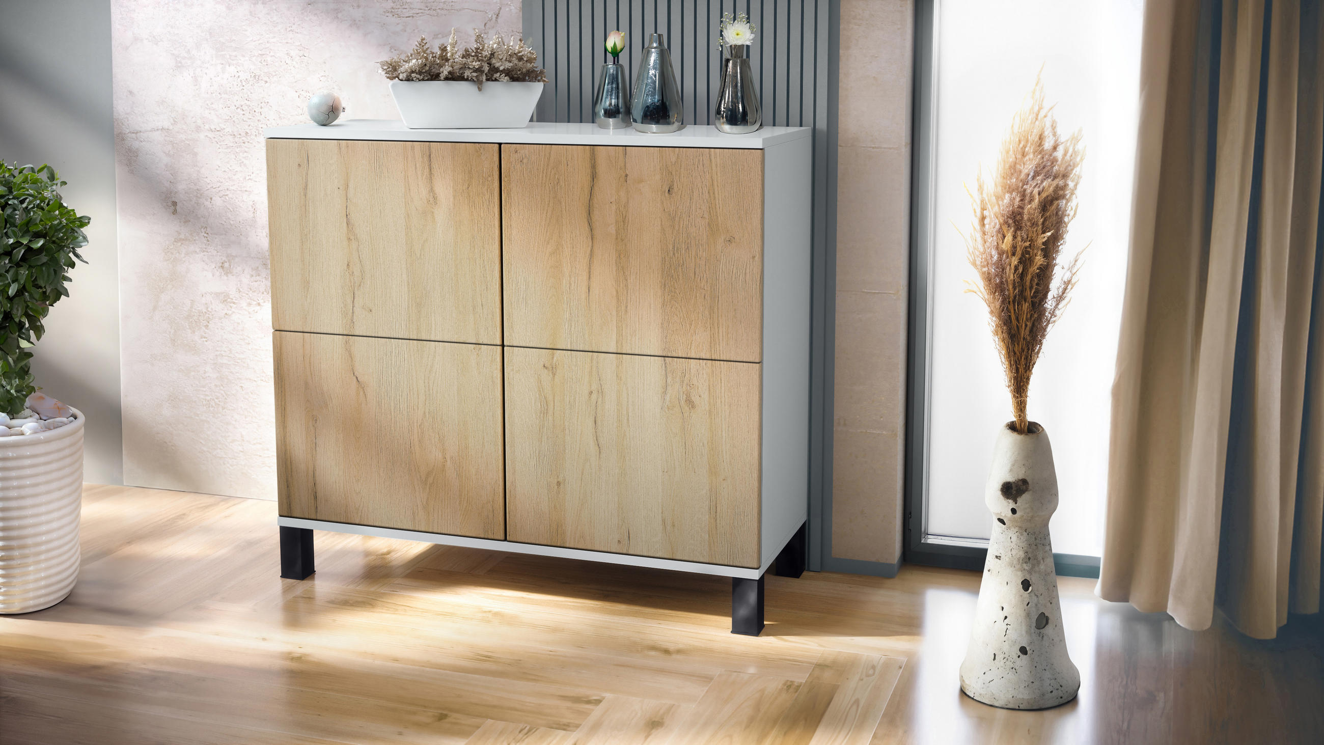 KOMMODE Rova Eiche Natur - Eichefarben, Holzwerkstoff (92.5/84.5/35cm) - Vladon