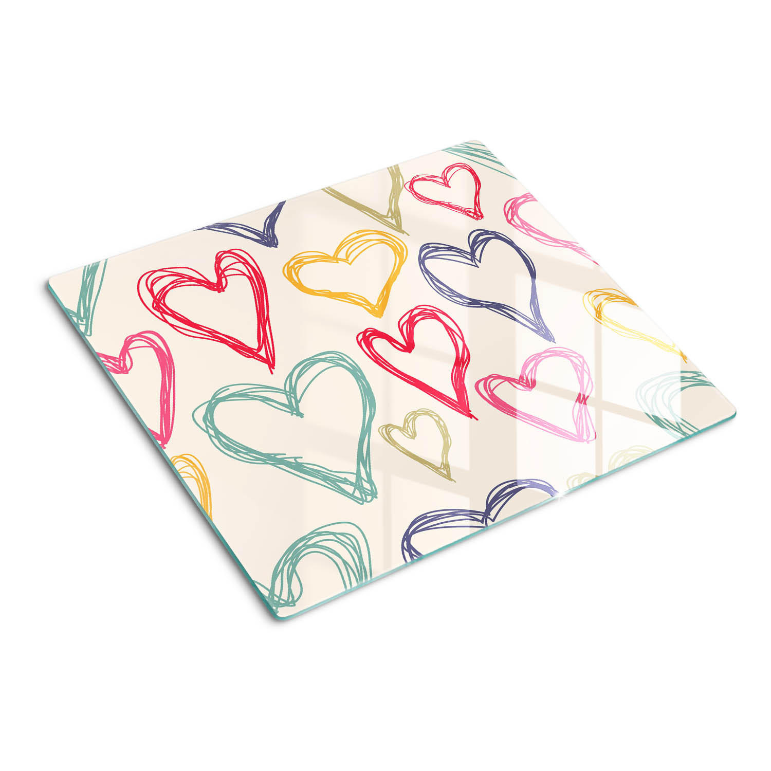 GLASPLATTE 60x52 cm Bunte Herzen - Multicolor, Glas (60/0.4/52cm) - TULUP