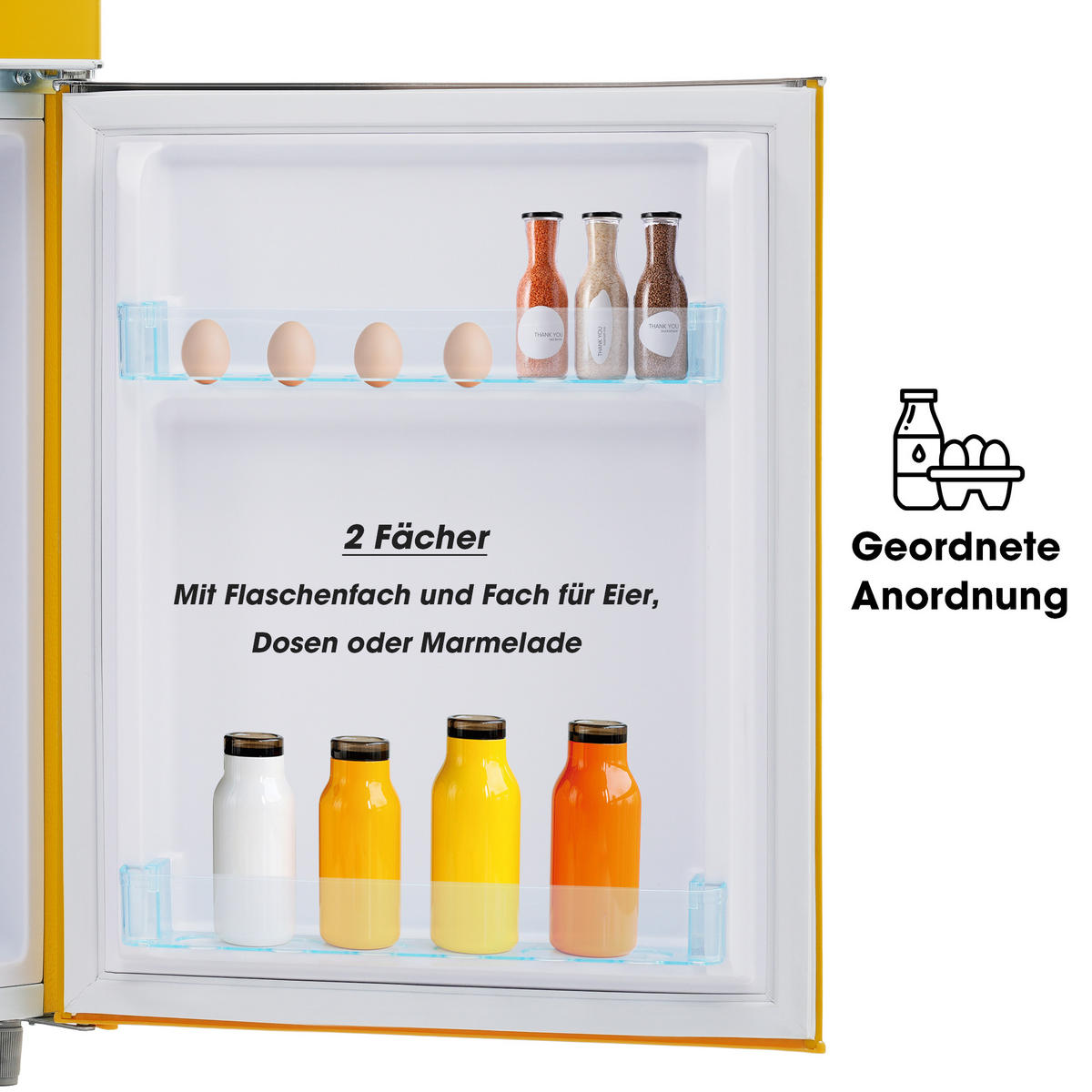 KUHLSCHRANK 46/45/91 cm Gelb 72L mit LED-Licht - Gelb, Metall (45/91/46cm) - Oxeza