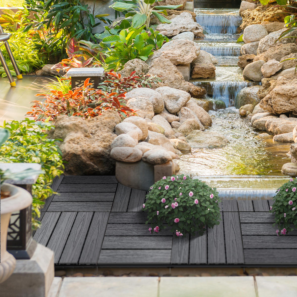 TERRASSENPLATTEN 11er-Set DE-13763 WPC mit Klicksystem Natur - Grau, Kunststoff (76.2/76.2/5.59cm) - ComfortXL