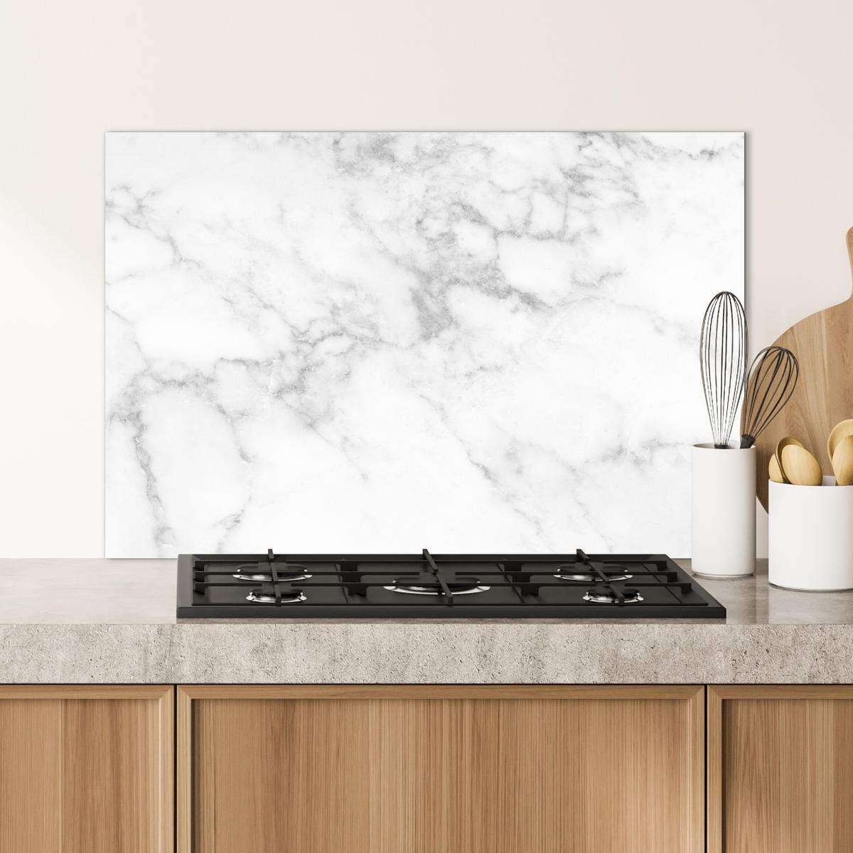 SPRITZSCHUTZ KÜCHE Marmor - Grau - Weiß - Strukturierter Marmor 90x60 cm - Weiß, Metall (90/0.3/60cm) - MuchoWow