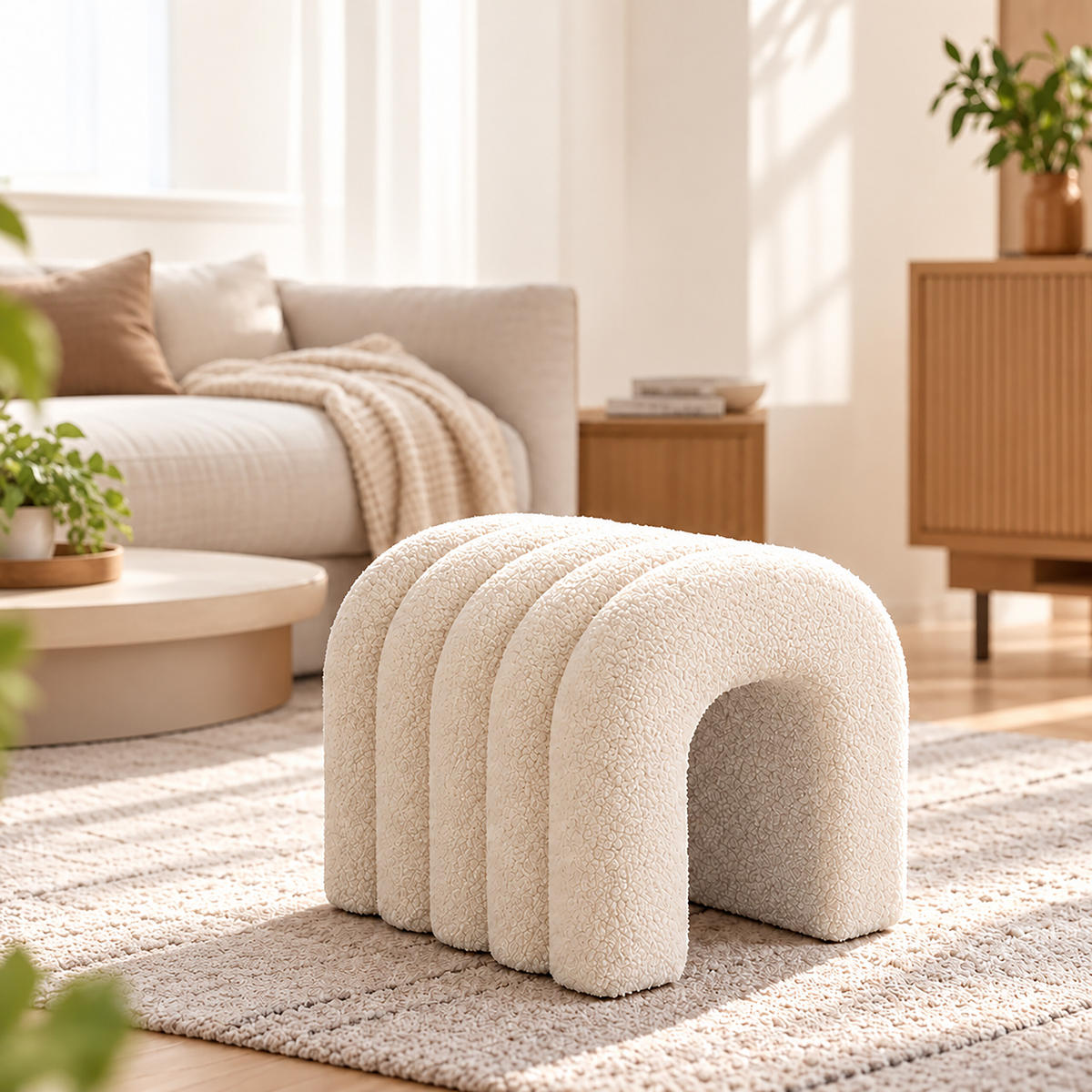 TABURET Bílý teddylátka - bílá, kompozitní dřevo/textil (35/36/36cm) - Relaxdays