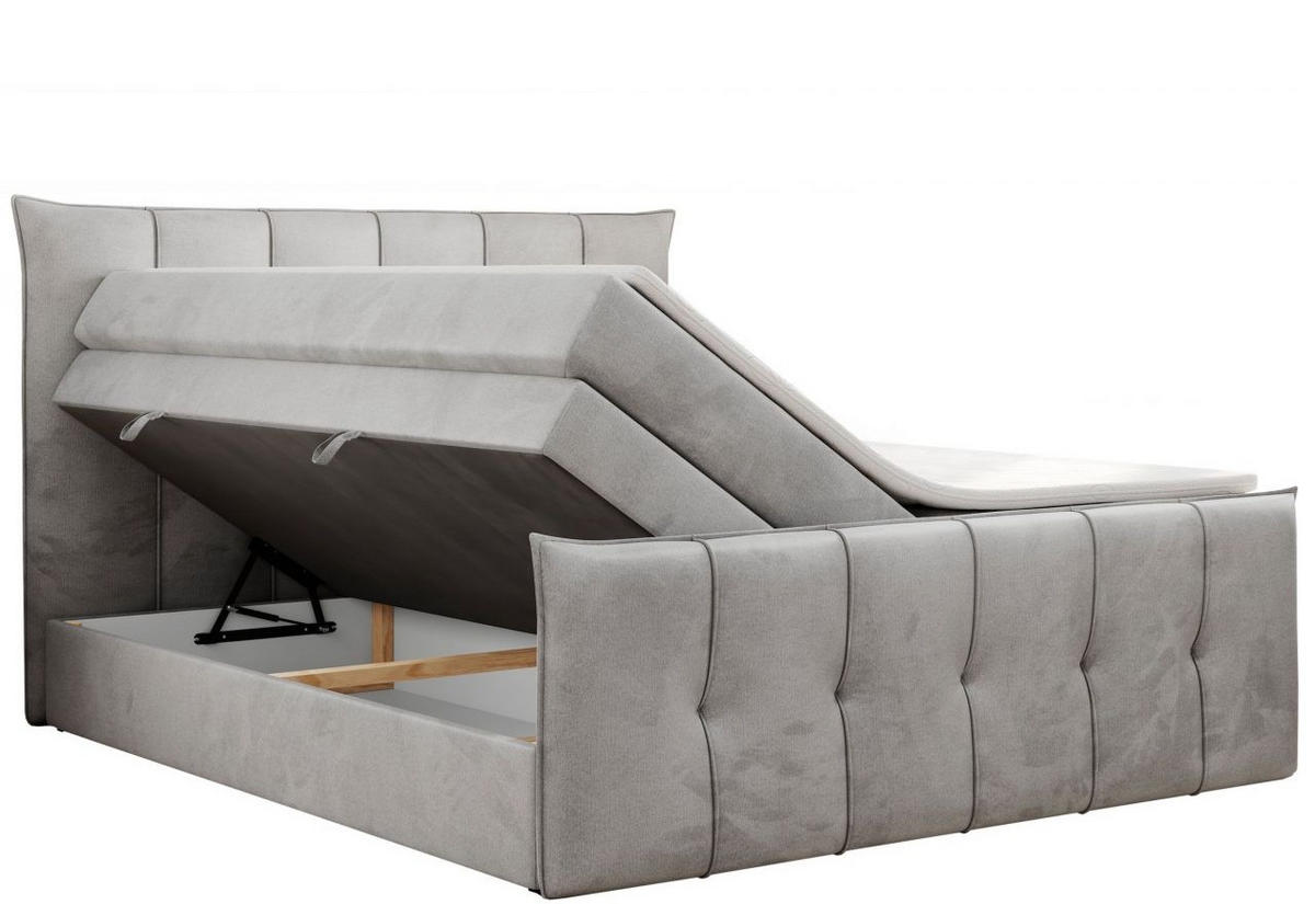 BOXSPRINGBETT SUPREME mit Topper und Bettkasten, Hellgrau, 200x200 cm - Hellgrau, Textil (200/200cm) - KS Home Concept