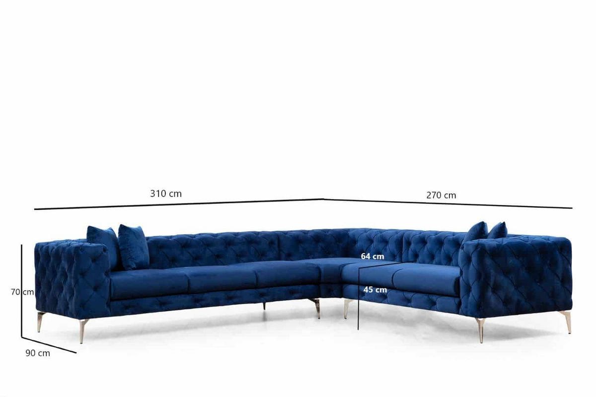 ECKSOFA mit großzügiger XXL Sitzfläche für die ganze Familie - Blau/Chromfarben, Holz/Textil (270/310cm) - myHomelando