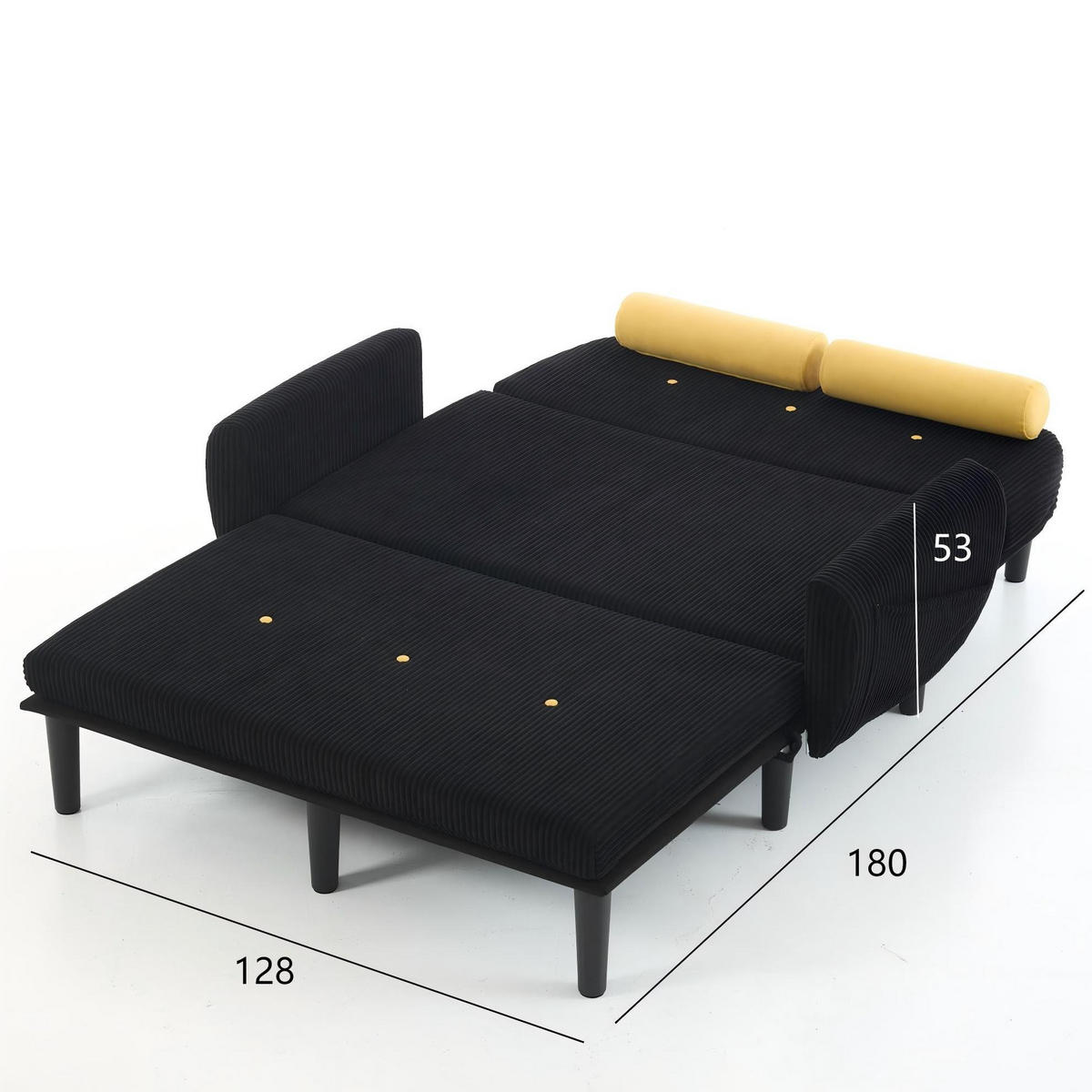 MULTIFUNKČNÍ pohovka černá z manšestru s nastavitelnou opěrkou a dvěma polštáři - černá, textil (77/85/133.5cm) - OKWISH