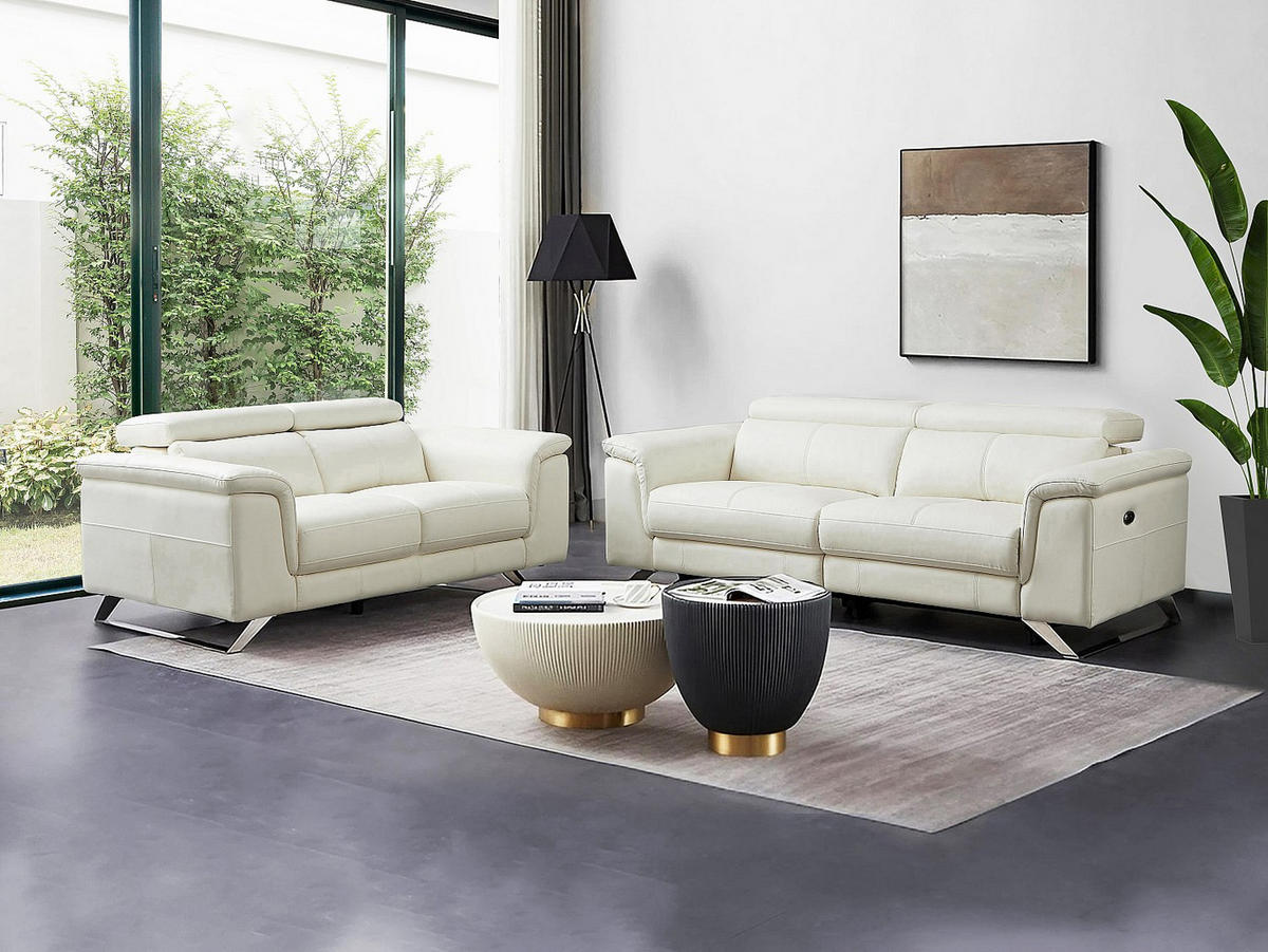COUCHGARNITUR - 5 Personen - leder - weiß Breyt - Weiß, Leder (170/77/108cm) - Vente-Unique