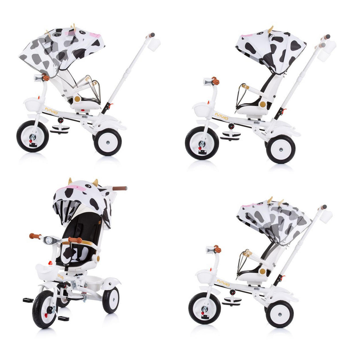 DREIRAD Futuro 2 in 1 faltbar schwarz weiß Becherhalter, Musik, Licht, Gummiräder - Schwarz, Metall (90/50/95cm) - Chipolino