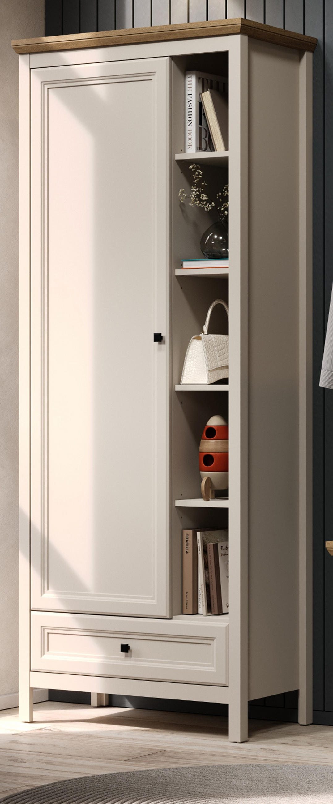 GARDEROBENSCHRANK Kaschmir, Stein Eiche Landhaus 80 x 200 cm, Garderobe mit Soft-Close - Kaschmir/Eichefarben, Holzwerkstoff/Kunststoff (80/200/41cm) - Top.Furn