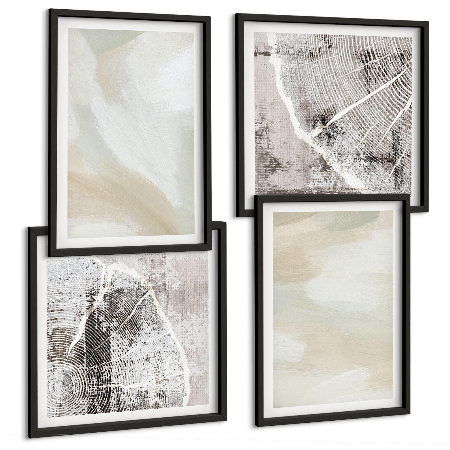 BILDER SET 4er Set - 50x50 cm & 40x60 cm Schwarzer Rahmen - Minimalismus der Farbstruktur - Schwarz, Kunststoff (50/50cm) - TULUP