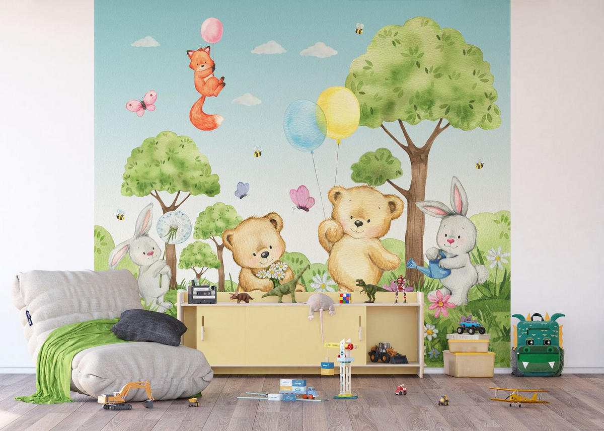 FOTOTAPETE Wald mit Waldtieren 270 x 300 cm - Multicolor, Papier (270/300cm) - Sanders & Sanders