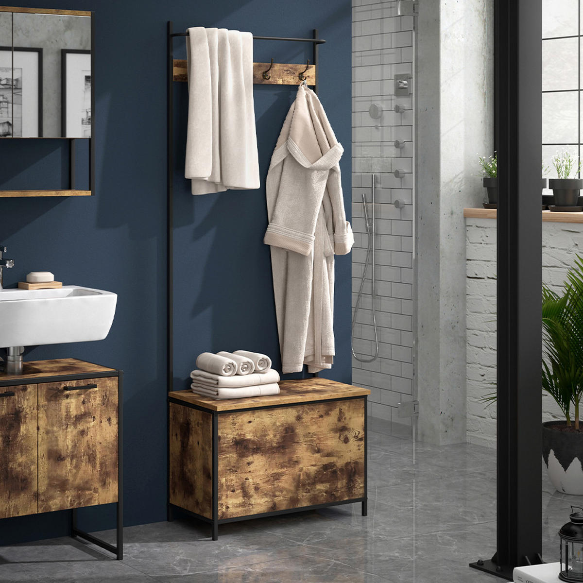 GARDEROBE Fyrk Eiche rustikal 65 x 175 cm - Wildeiche/Schwarz, Holzwerkstoff (65/175/30cm) - Vicco