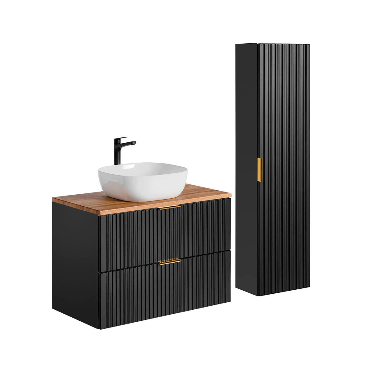BADMÖBEL 80.6cm Adriel 2er-Set Schwarz - Schwarz, Holzwerkstoff (80.6/59/46cm) - Petits-meubles
