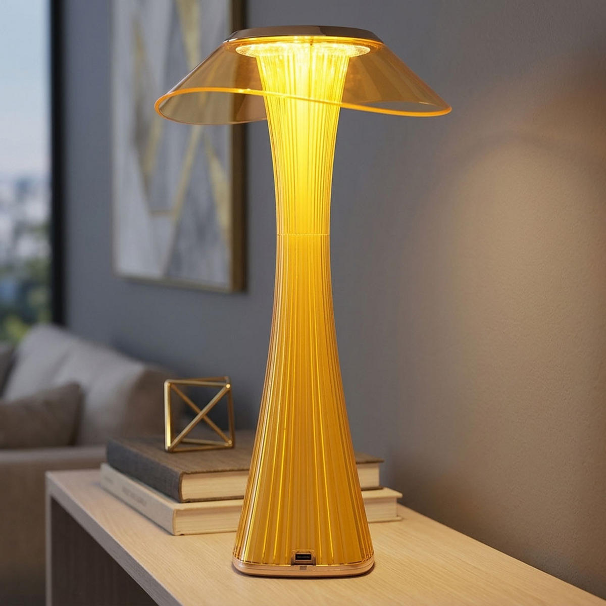 LED TISCHLEUCHTE Ambra Gold - Goldfarben, Kunststoff (15.1/15.1/27.4cm) - Globo Lighting