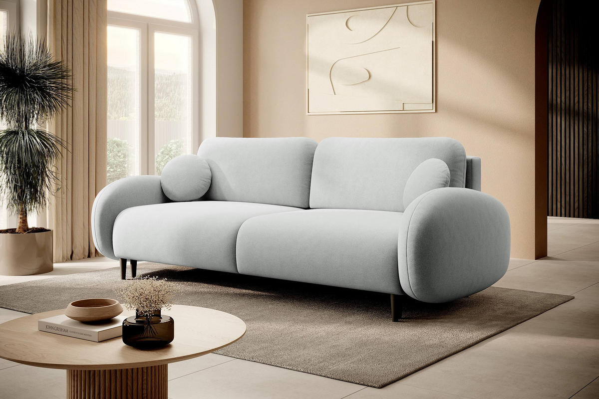 SOFA Grau SOFTI Mit Schlaffunktion - Hellgrau, Textil (232/95/109cm) - Sepro Meble