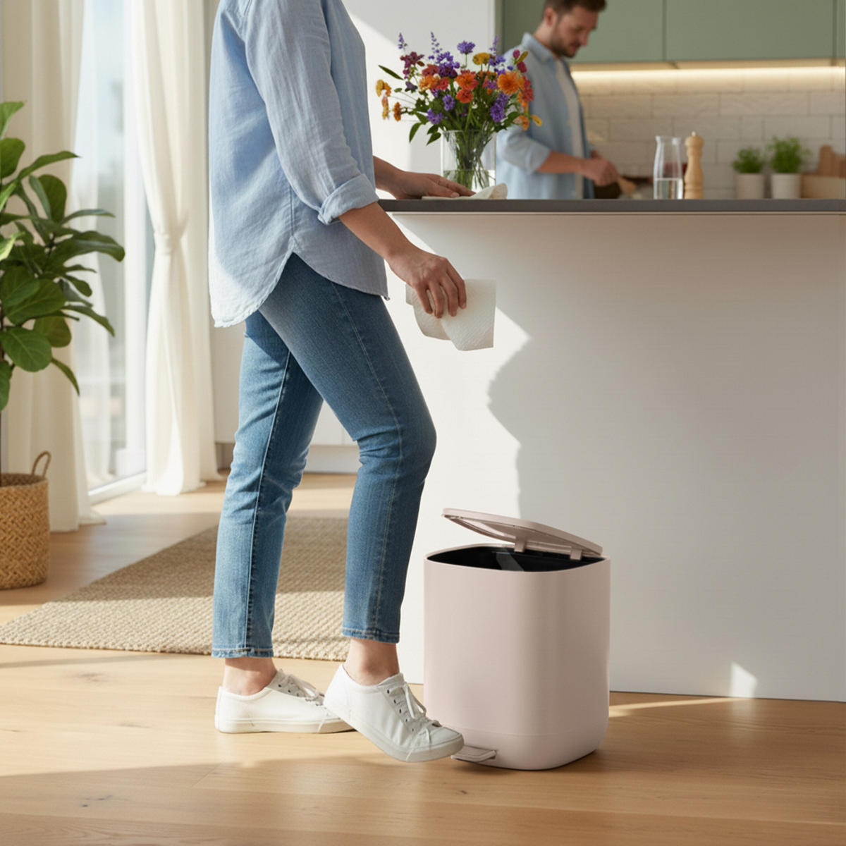 BAD-MÜLLEIMER - Beige, Kunststoff/Metall (21.5/25/21.5cm) - Relaxdays