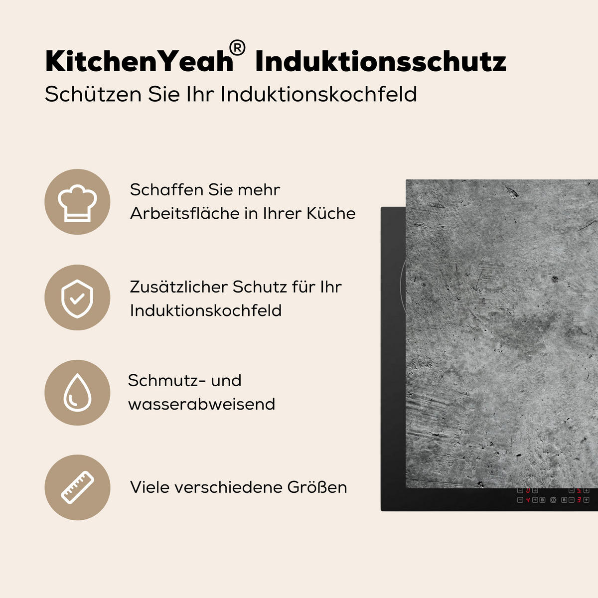 HERDABDECKPLATTE Beton - Schiefer - Grau -Betonstruktur Induktionsmatte 78x78 cm - Grau, Kunststoff (78/78/0.2cm) - MuchoWow