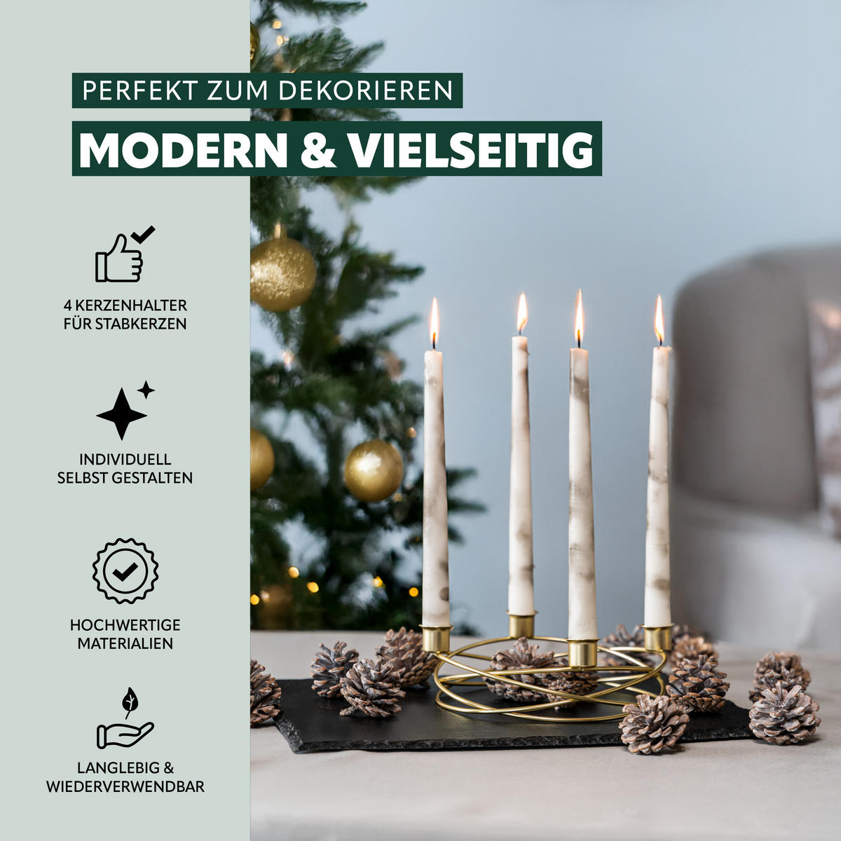 KERZENHALTER, Gold, Metall - Goldfarben, Metall (22/6.7/22cm) - bremermann