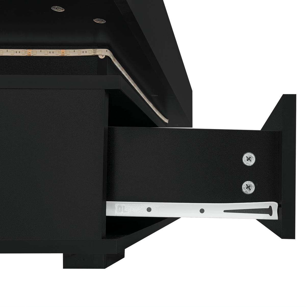 COUCHTISCH aus Spanplatte 100x50x44 cm Schwarz mit hydraulisch höhenverstellbarer Tischplatte, LED-Beleuchtung und 2 Schubladen - Weiß, Holzwerkstoff (100/50/44cm) - Modfu