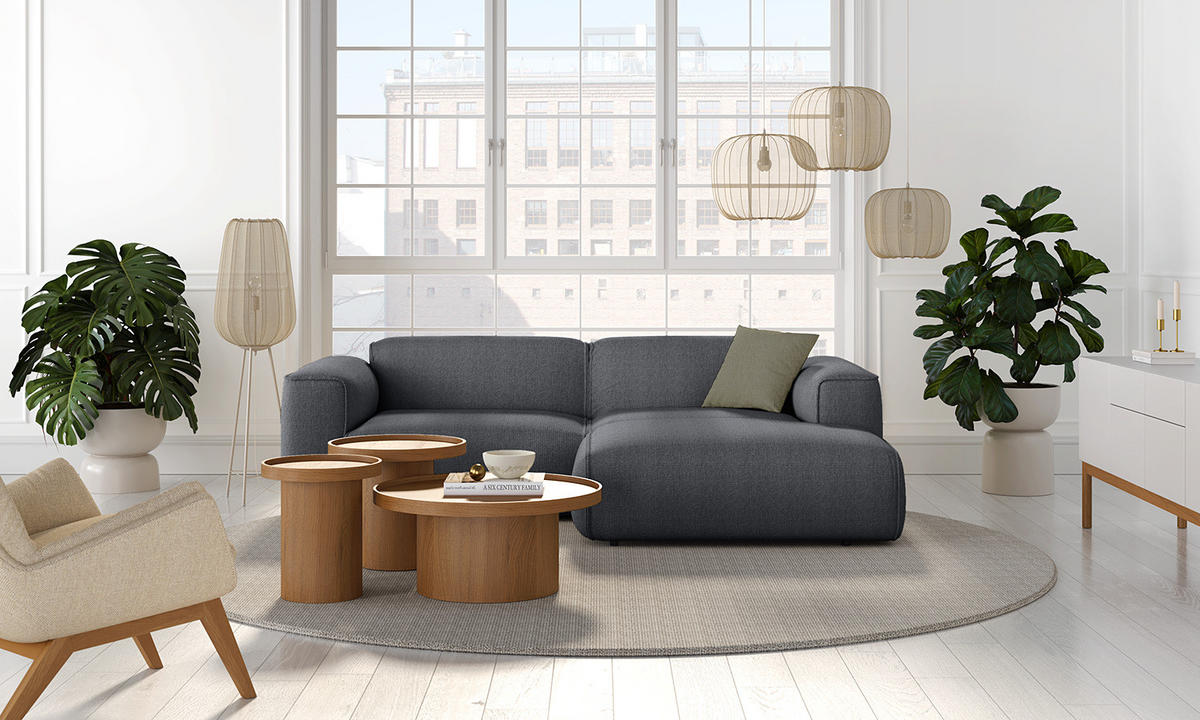 ECKSOFA mit XL-Longchair - Hellgrau/Schwarz, Kunststoff/Textil (260/171cm) - home24