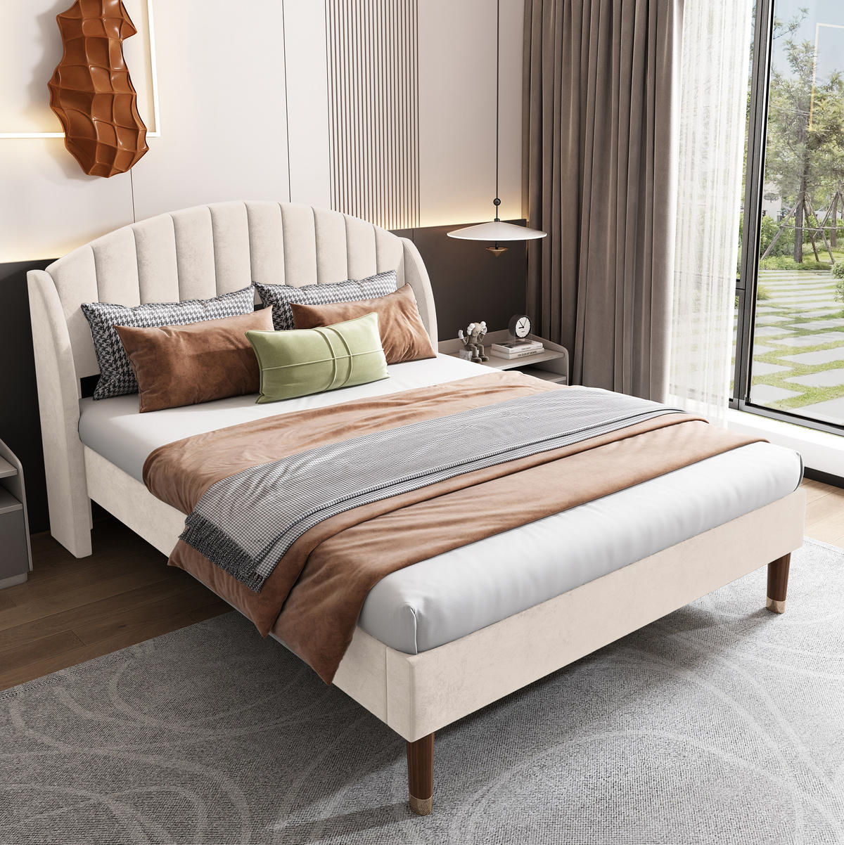 POLSTERBETT mit Lattenrost 140x200 cm Samt Beige - Beige, Metall (140/200cm) - Meubliv