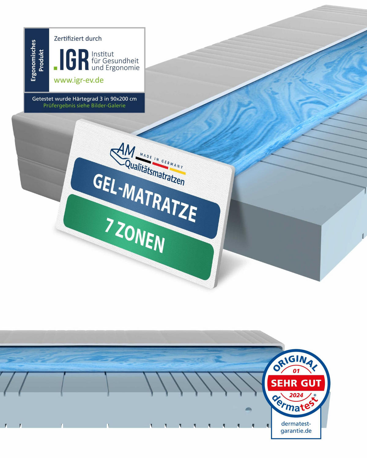 GELMATRATZE 180/200 cm H3 - 20cm Höhe & Toledo Bezug - Weiß, Textil (180/200cm) - AM Qualitätsmatratzen