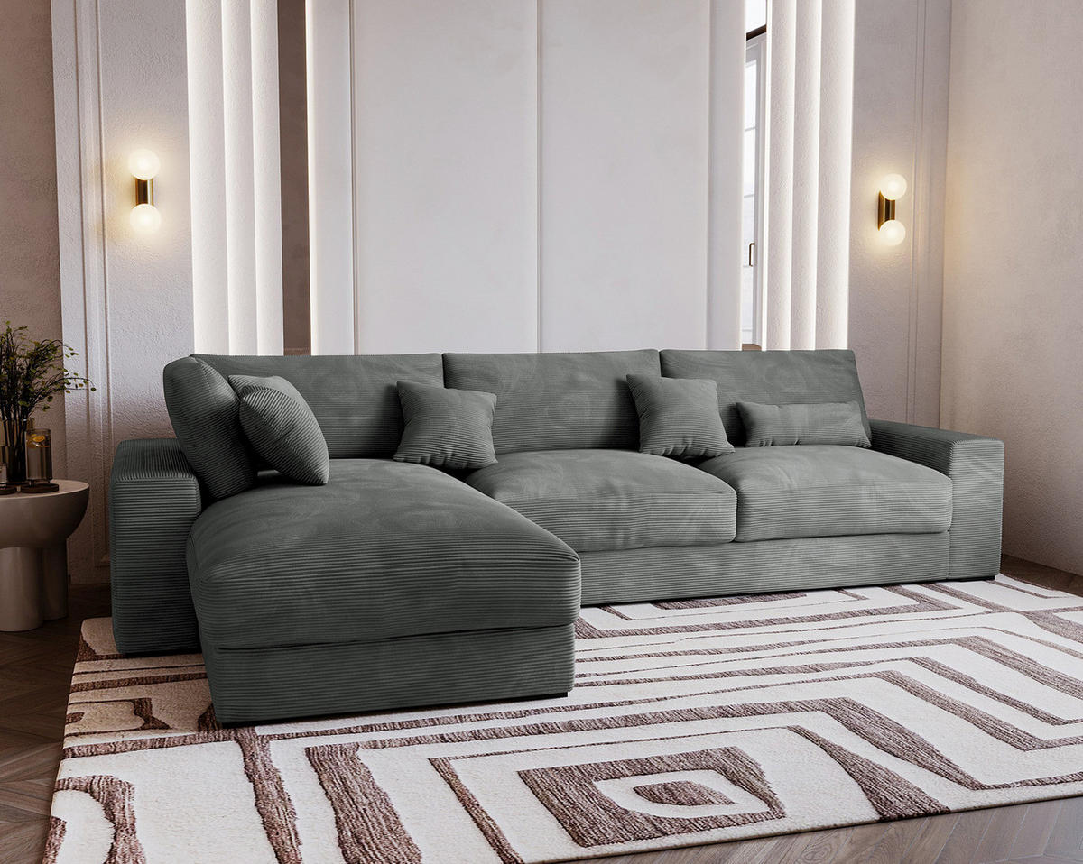 ECKSOFA mit Longchair - Schwarz/Graphitfarben, Kunststoff/Textil (340/205cm) - home24