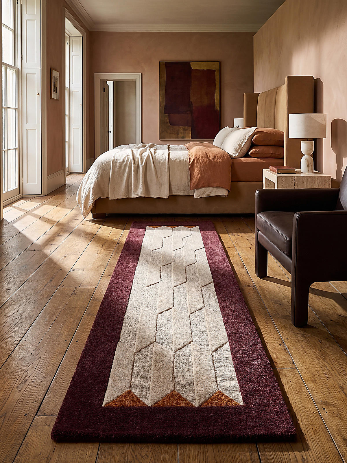 TEPPICHLÄUFER handgetuftet DARENT, Wabenmuster, Bordeauxrot, 60 x 230 cm - Rot, Textil (60/230cm) - KADIMA DESIGN