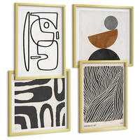 BILDER SET 4er Set - 50x50 cm & 40x60 cm Goldrahmen - Abstrakte Muster mit Linien - Goldfarben, Kunststoff (50/50cm) - TULUP