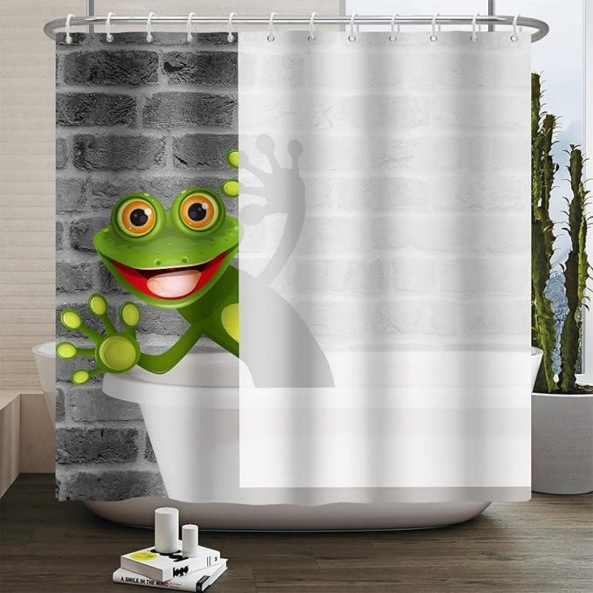 DUSCHVORHANG Grau Frosch niedlich Tier Wand Badewanne - Grün, Textil (180/180cm) - MCBOSON