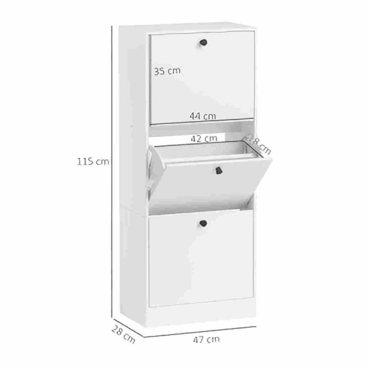 SCHUHSCHRANK mit 3 Klappen 47/28/115 cm, platzsparend in Weiß - Weiß, Holzwerkstoff (47/115/28cm) - BEAOK