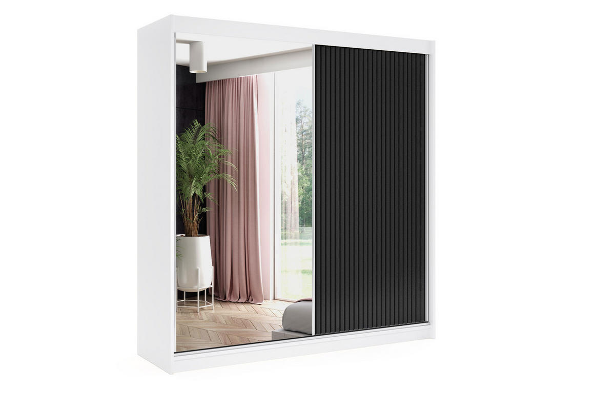KLEIDERSCHRANK RYFLO - 200 - Weiß|Schwarz - Schwarz/Weiß, Holzwerkstoff (200/215/61cm) - ALTDECOR