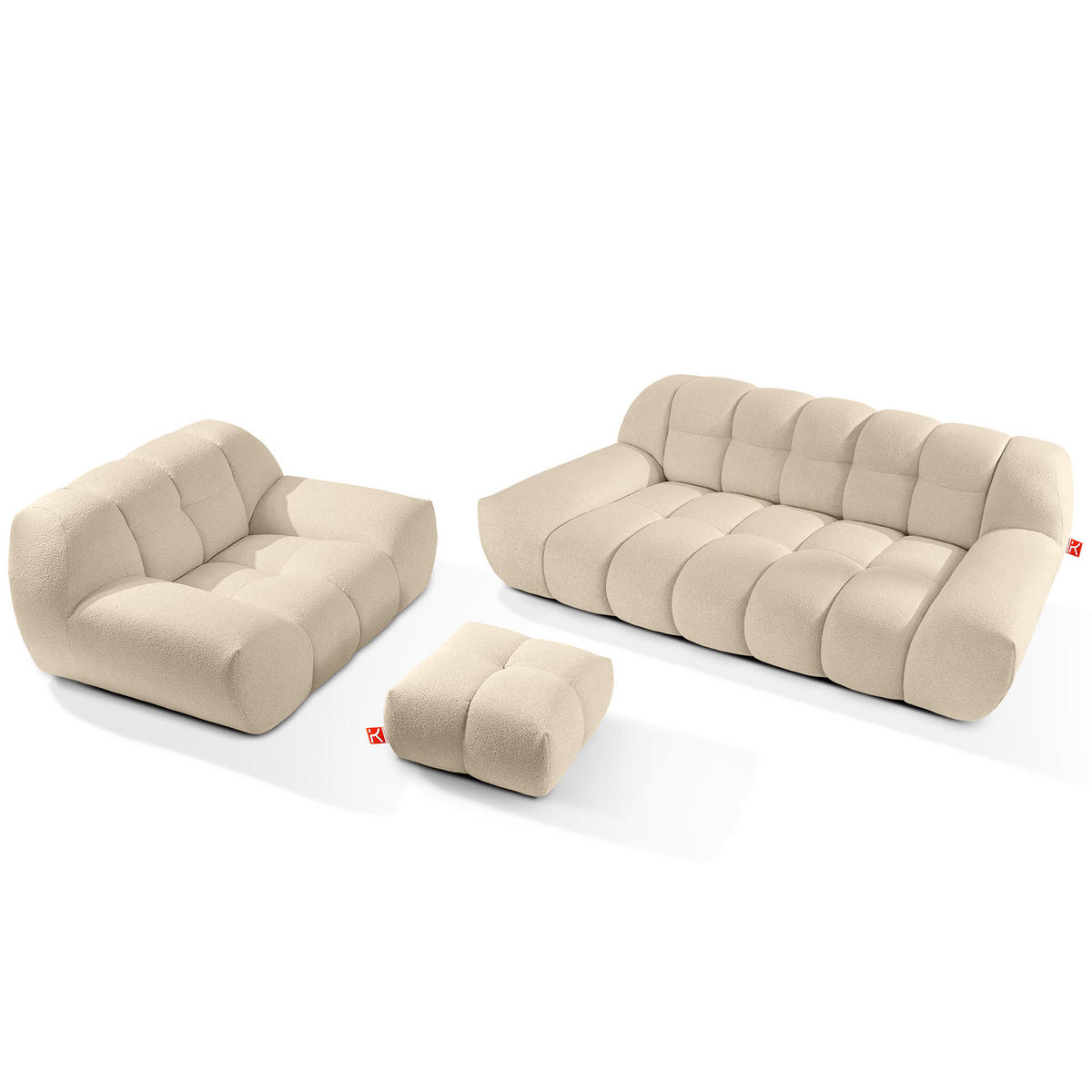 SITZGARNITUR VENA Bouclé, Hellbeige - Beige, Holz/Textil (65/38/65cm) - KONSIMO®