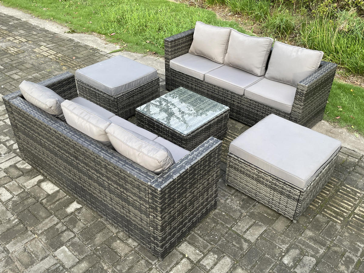 GARTENLOUNGE-SET Polyrattan 8-Sitzer - Dunkelgrau, Metall - Fimous