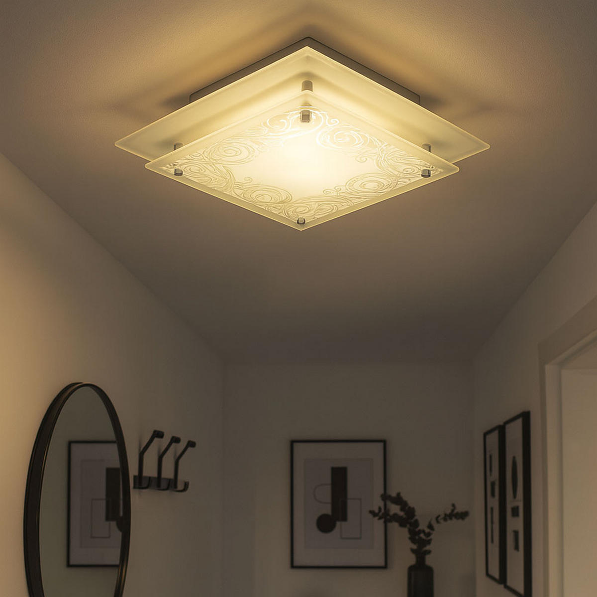 DECKENLEUCHTE Metall Glas Weiß gemustert - Weiß, Glas (22/22/8.5cm) - Esto