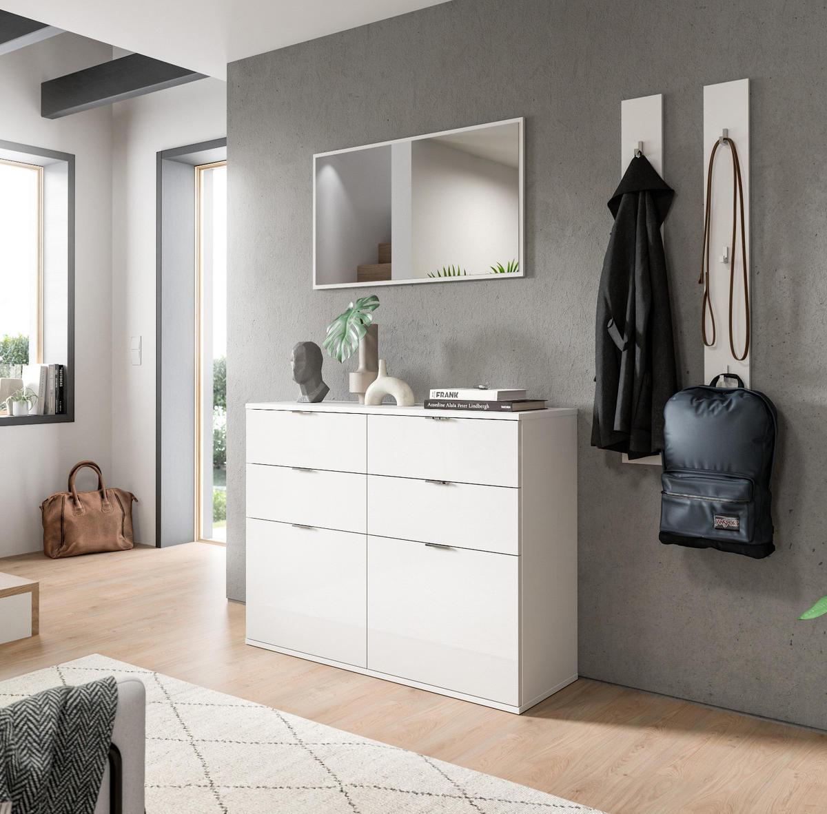GARDEROBENPANEEL Set 2-teilig weiß 115 cm, Flurgarderobe mit Haken - Weiß, Holzwerkstoff/Metall (13/115/3cm) - Inn.Furn