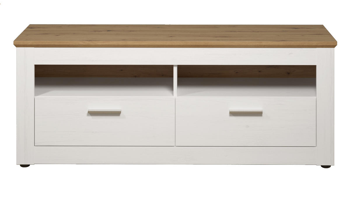 TV-LOWBOARD Pinie weiß, Eiche Artisan Landhaus 148 x 59 cm, Fernsehtisch in Komforthöhe - Silberfarben/Schwarz, Holzwerkstoff/Kunststoff (148/59/45cm) - Top.Furn