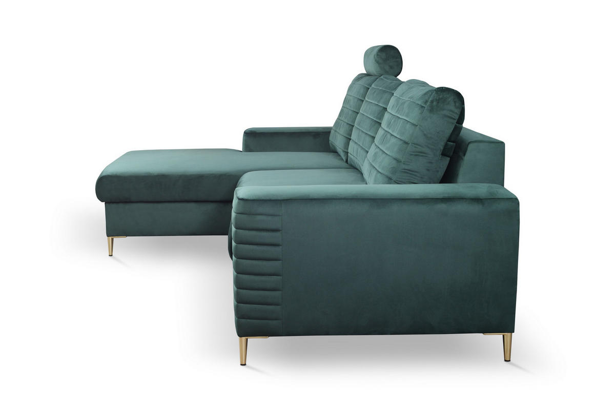 ECKSOFA GRIFO L-S Grün Velours-Stoff mit Schlaffunktion - Grün, Holz (253/165cm) - MASSENO