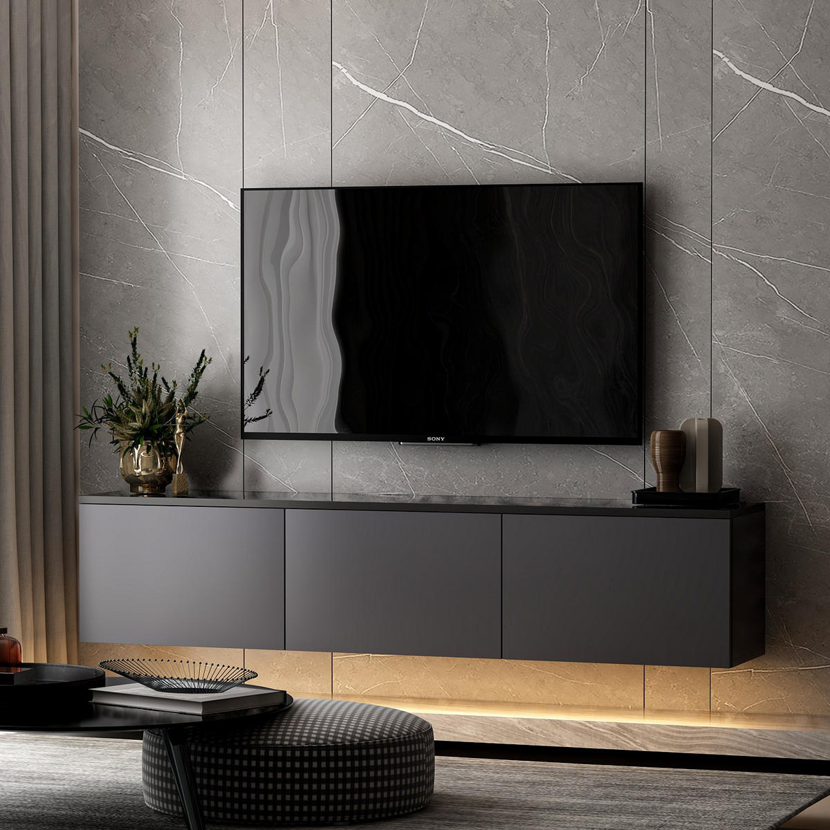 TV-MÖBEL Neon Anthrazit - Anthrazit, Holzwerkstoff (160/35/32cm) - Habitat Garten