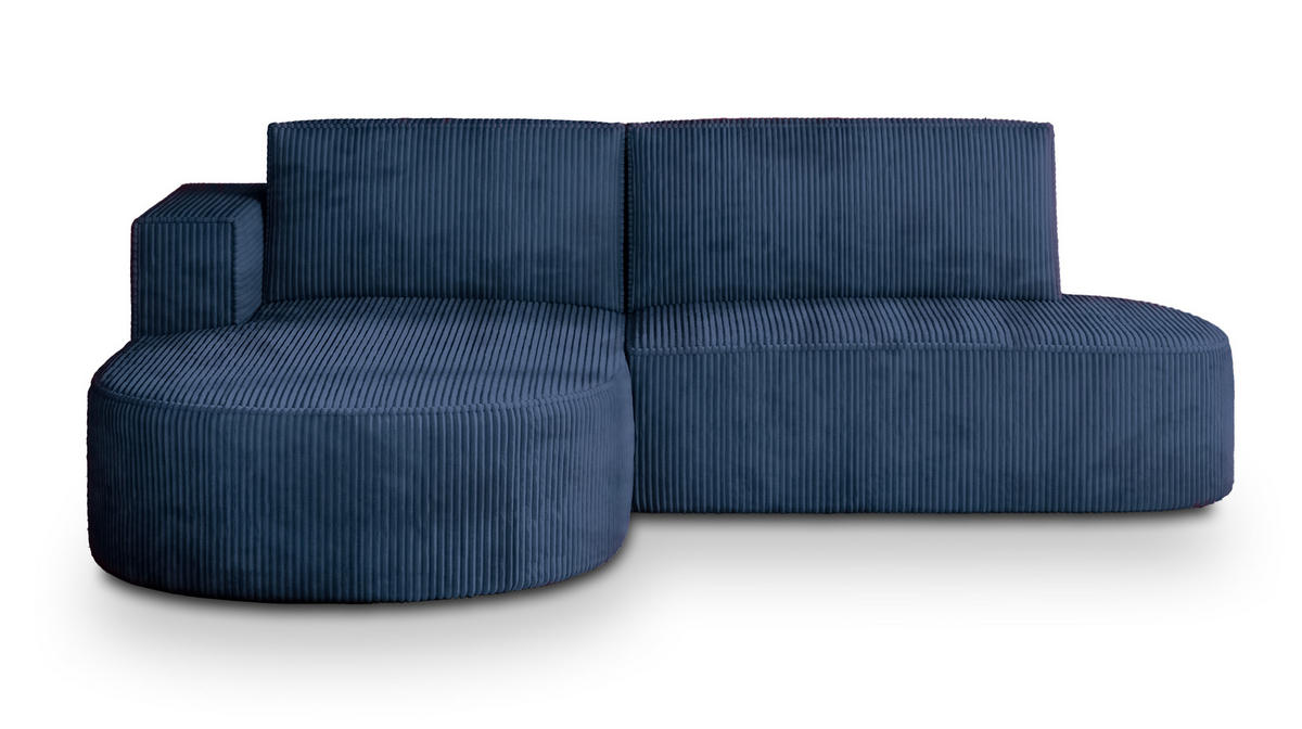 ECKSOFA CORTIO P L-S Blau Kordstoff mit Schlaffunktion - Blau, Holz (265/174cm) - MASSENO