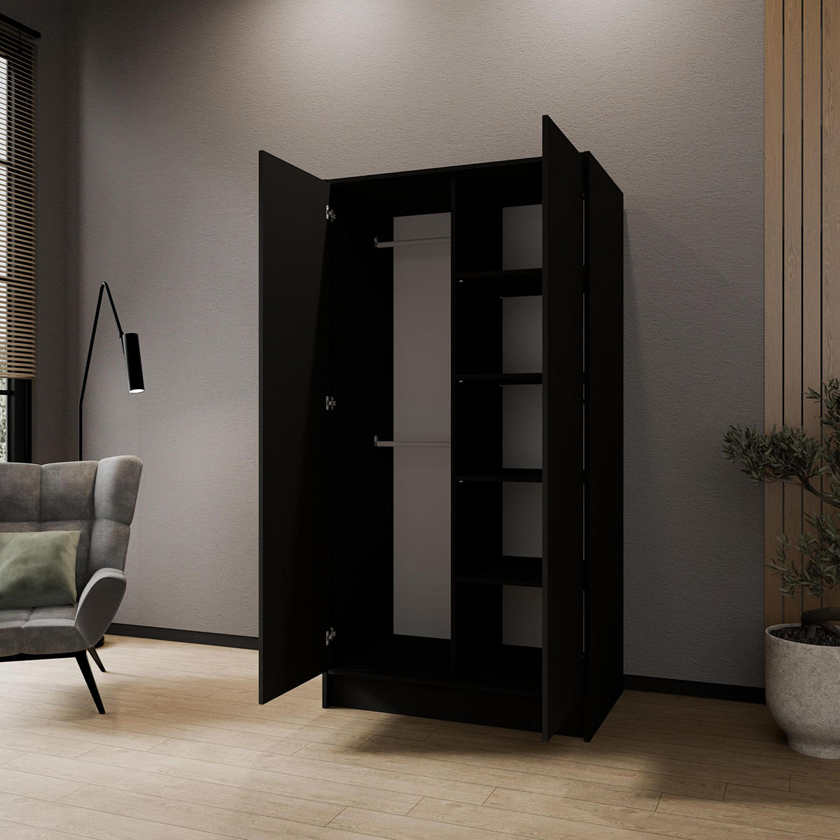 SCHRANK Schwarz 100 ALA Ohne Spiegel Ohne Griffe - Schwarz, Holzwerkstoff (102/200/51cm) - Sepro Meble