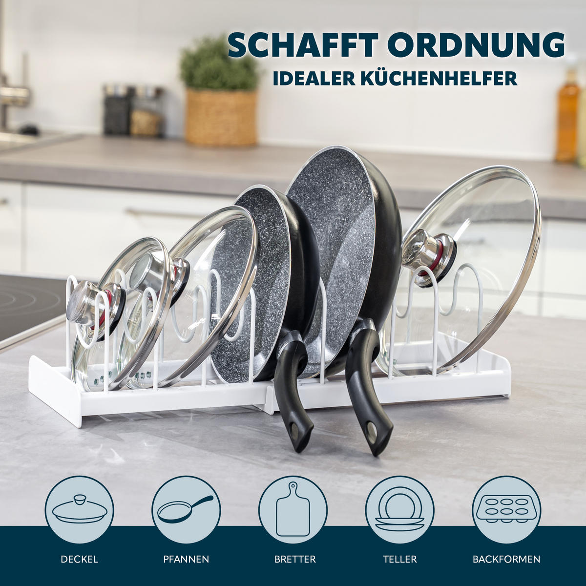 TOPFDECKELHALTER, weiß - Weiß, Kunststoff (17/14/47cm) - eluno